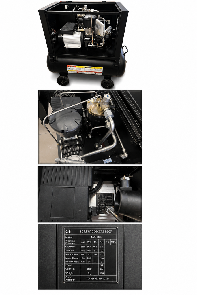 Compresor de tornillo Asvetec Mod. MJS-3DS 3HP 220V 10Bar 10,6 CFM estanque 150Lts