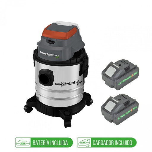[GLA-054775] Aspiradora Inalámbrica 18V 20 L 2 Bat 2Ah+Cargador Gladiator